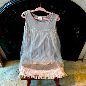 NWOT Double layered tulle dress with fringe
